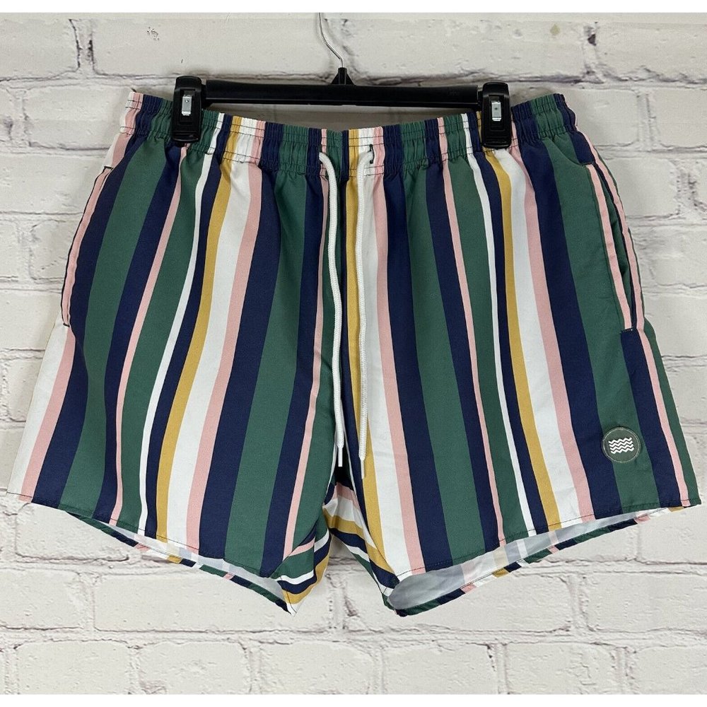 NWT Topman Striped Multicolored Swim Shorts w Drawstring Men’s XL Preppy